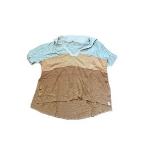 Free People Colorblock Short Sleeve Tee in Light Blue, Beige, Brown